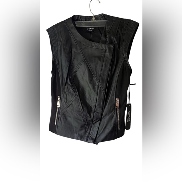 bebe Jackets & Blazers - Bebe Christina Asym Leather Vest-Black